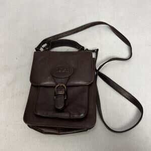 Vintage American Angel Leather Purse Brown Brass Logo Charm Crossbody 90s
